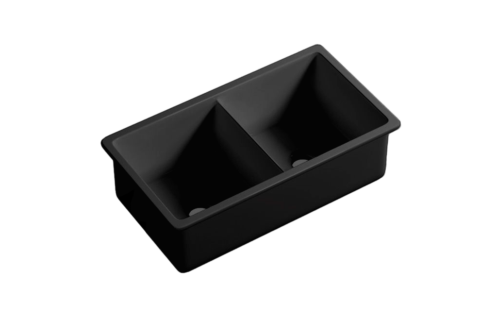 [56040] Size:813*483*254mm Matte Black Procida Fine Fireclay Inset/Undermount Sink Double Bowl,Grid And Waste Included