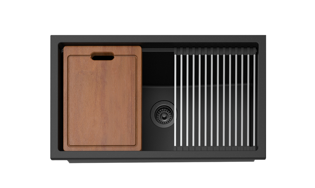 [55999] Size:825*470*241mm Bowl Size:374*381*241mm*2 Matte Black Gabrio Granite Sink With Work Station